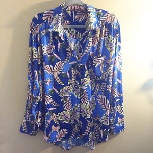 Free People:Oversize Blue Hawaiian Print Button Up